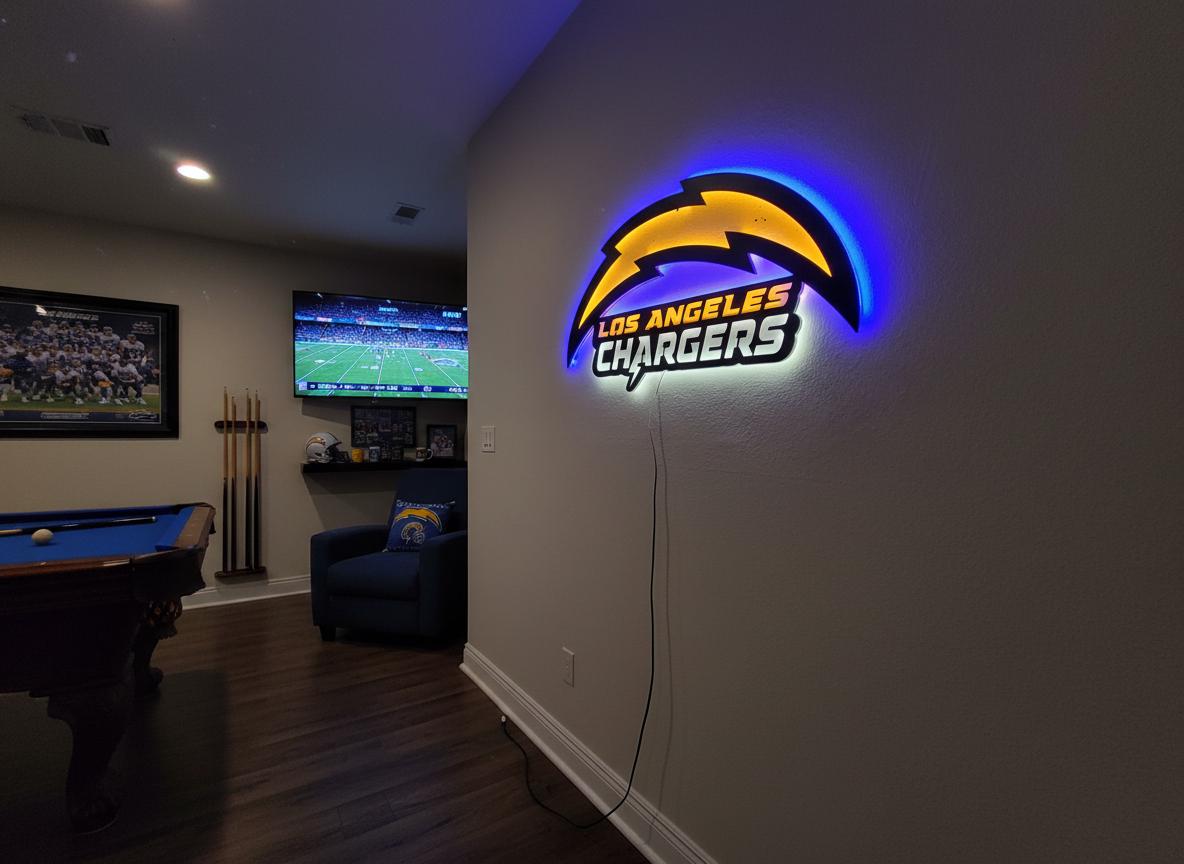 Chargers Wall Art - Los Angeles Bolt Logo NFL Game Room & Man Cave Decor