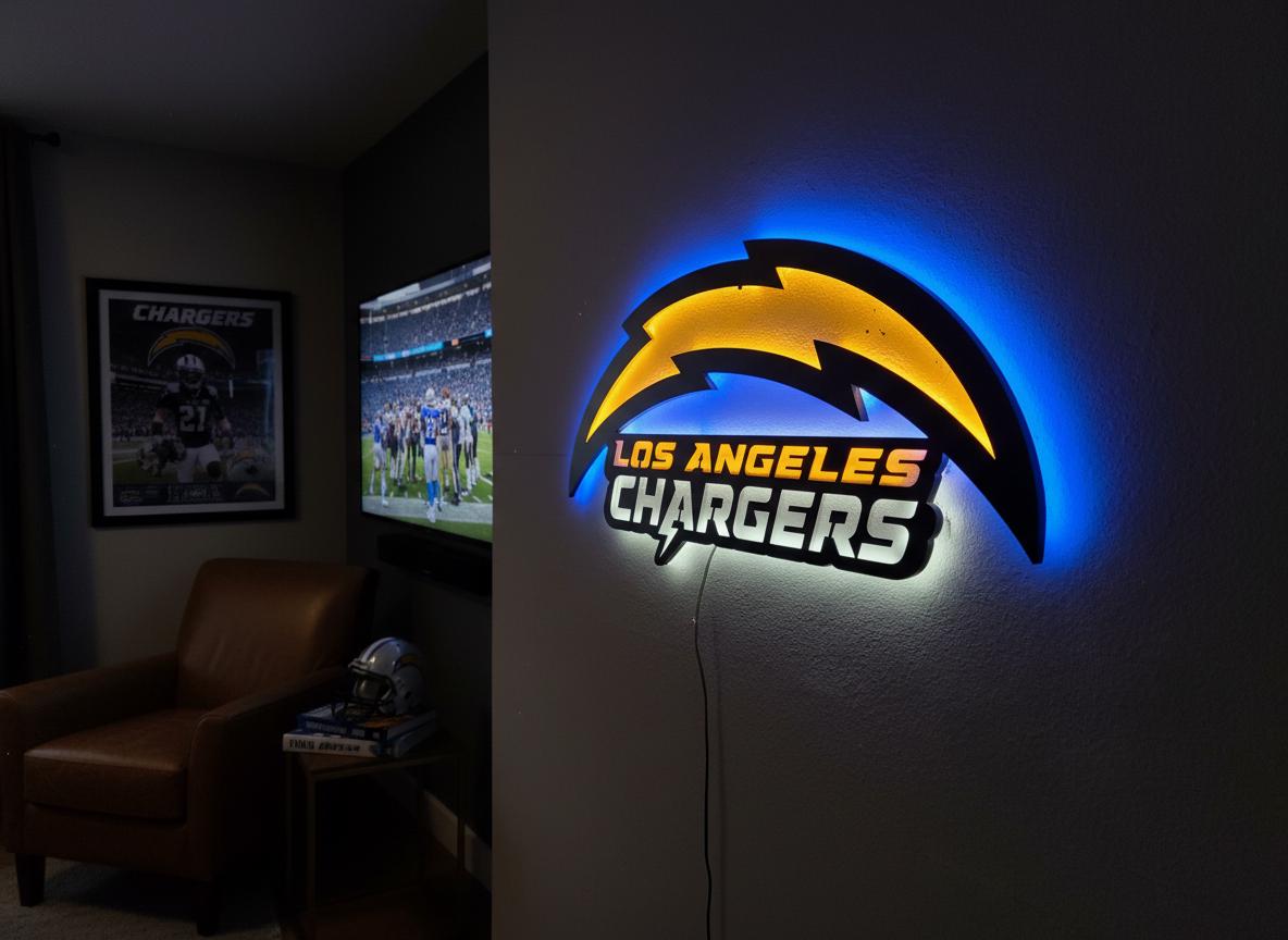 Chargers Wall Art - Los Angeles Bolt Logo NFL Game Room & Man Cave Decor