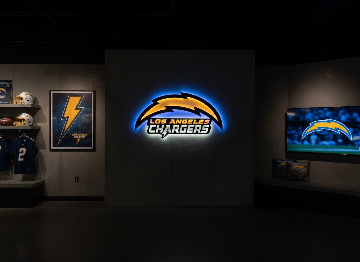 Chargers Wall Art - Los Angeles Bolt Logo NFL Game Room & Man Cave Decor