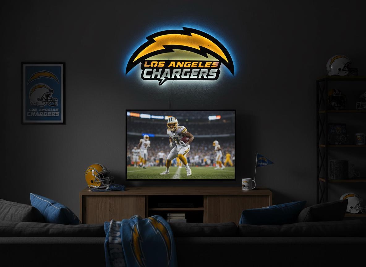 Chargers Wall Art - Los Angeles Bolt Logo NFL Game Room & Man Cave Decor
