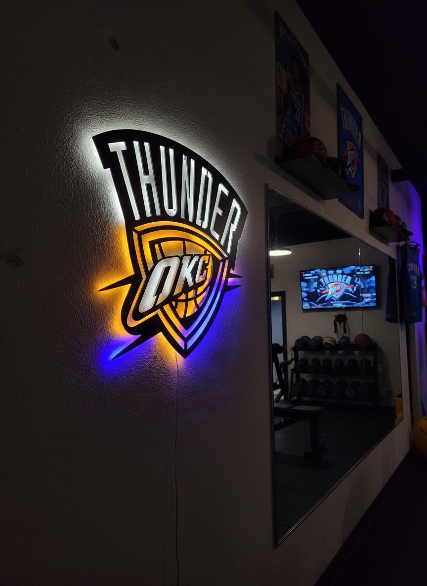NBA Wall Art - OKC Thunder Team Logo Light Up Sign Game Room Decor