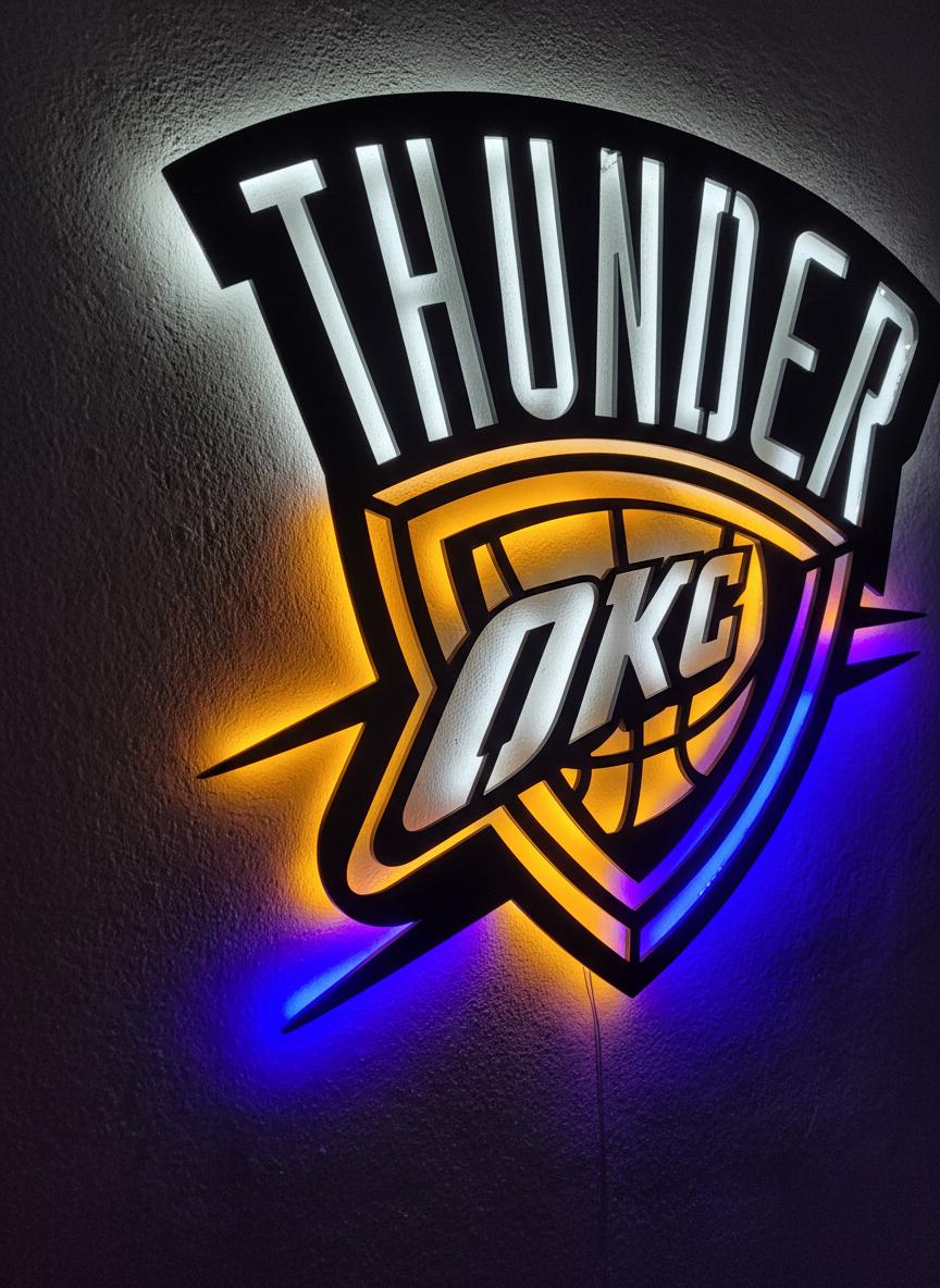 NBA Wall Art - OKC Thunder Team Logo Light Up Sign Game Room Decor