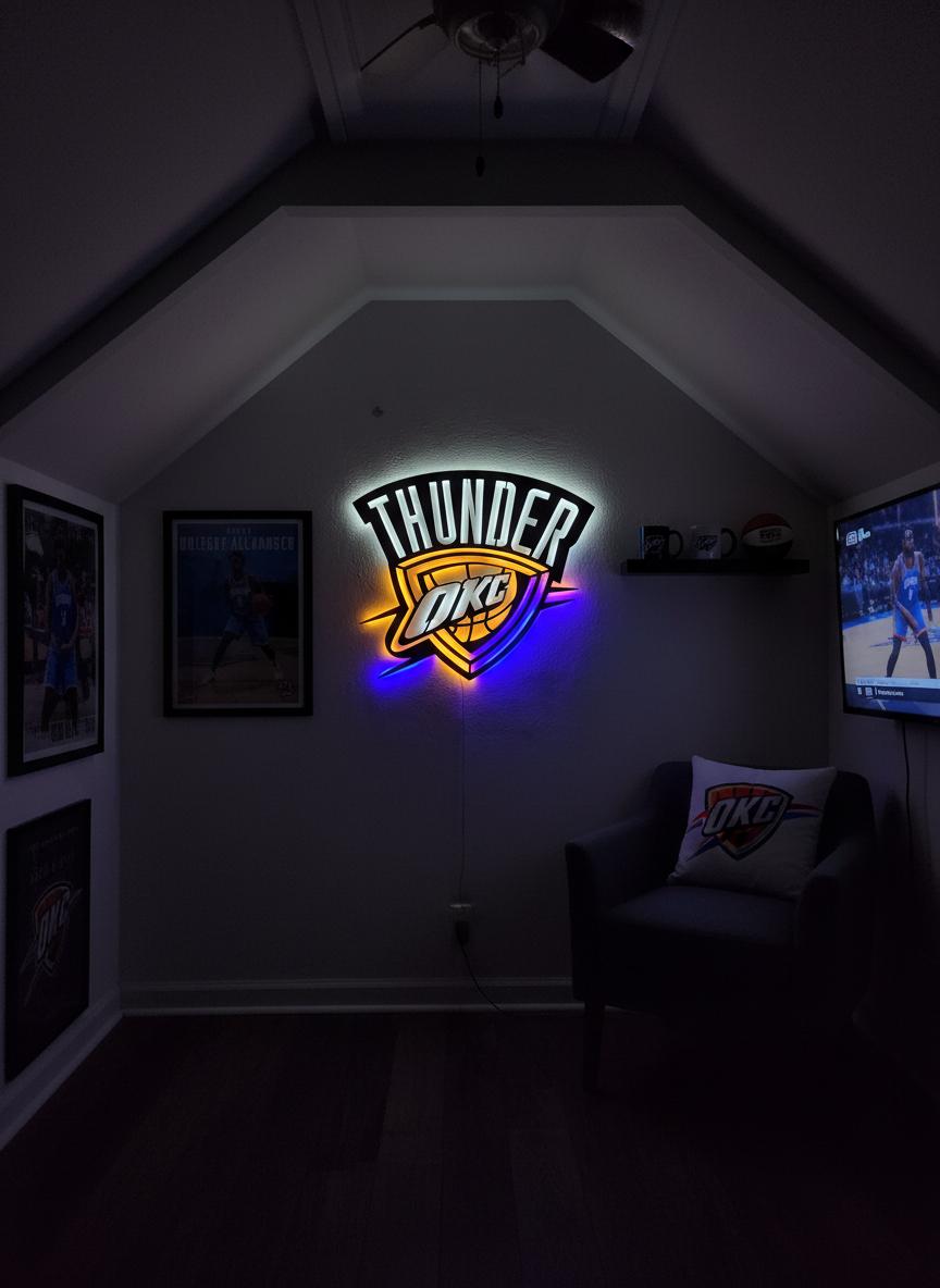 NBA Wall Art - OKC Thunder Team Logo Light Up Sign Game Room Decor