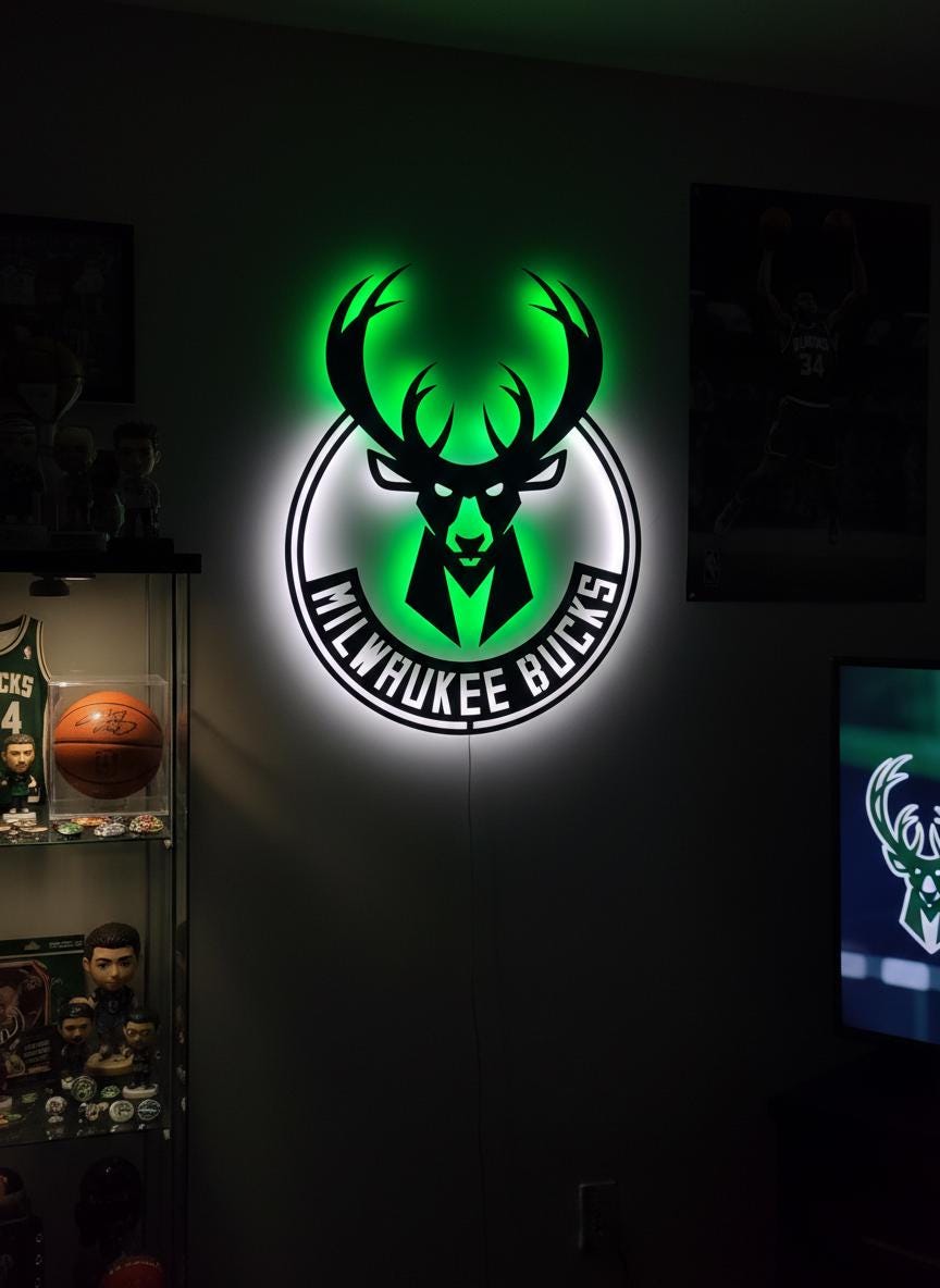 Milwaukee Bucks Wall Art - NBA Team Logo Game Room Decor Man Cave Gift Ideas
