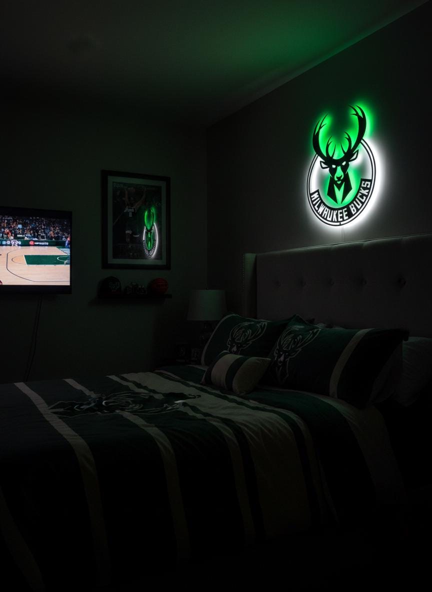 Milwaukee Bucks Wall Art - NBA Team Logo Game Room Decor Man Cave Gift Ideas