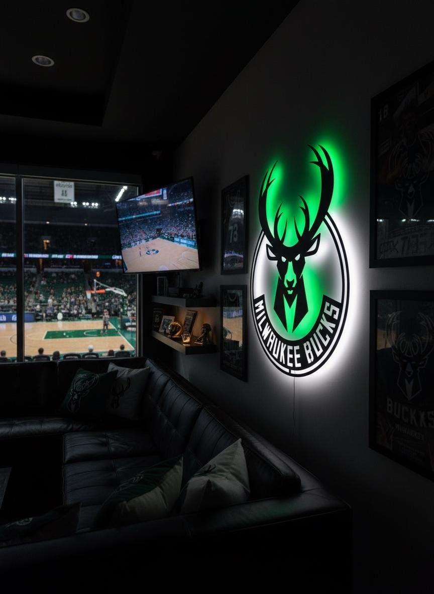 Milwaukee Bucks Wall Art - NBA Team Logo Game Room Decor Man Cave Gift Ideas
