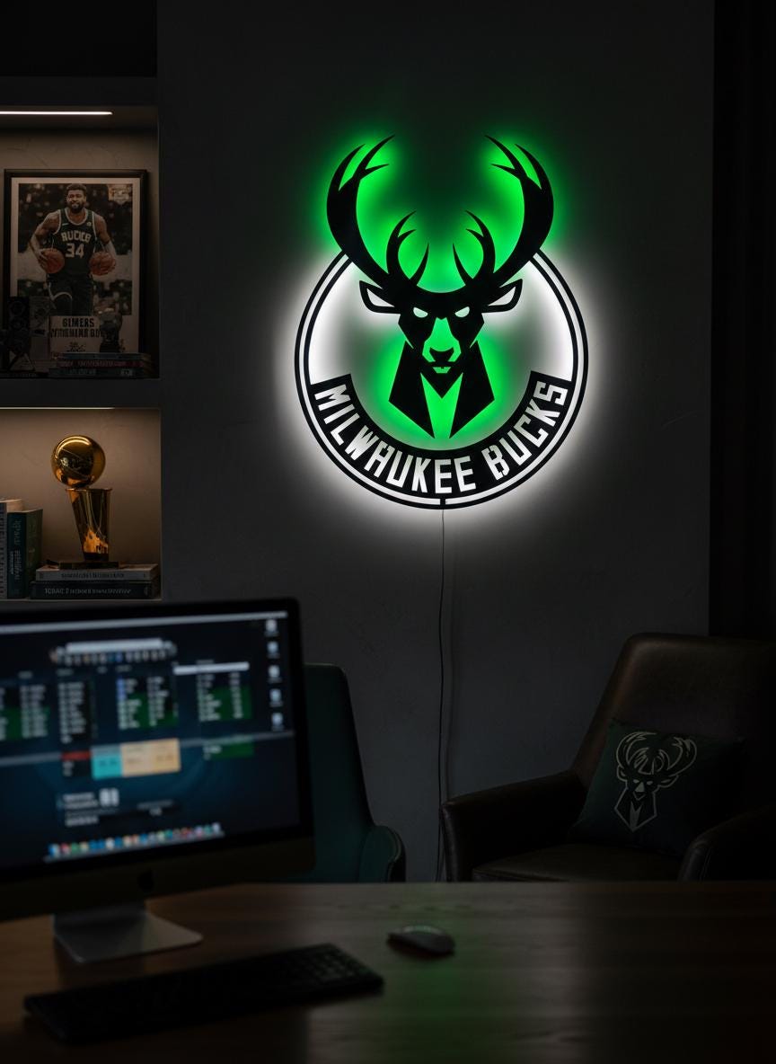 Milwaukee Bucks Wall Art - NBA Team Logo Game Room Decor Man Cave Gift Ideas