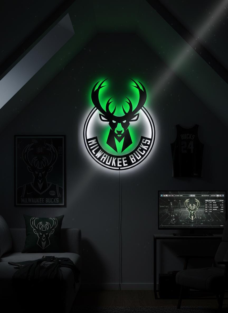 Milwaukee Bucks Wall Art - NBA Team Logo Game Room Decor Man Cave Gift Ideas