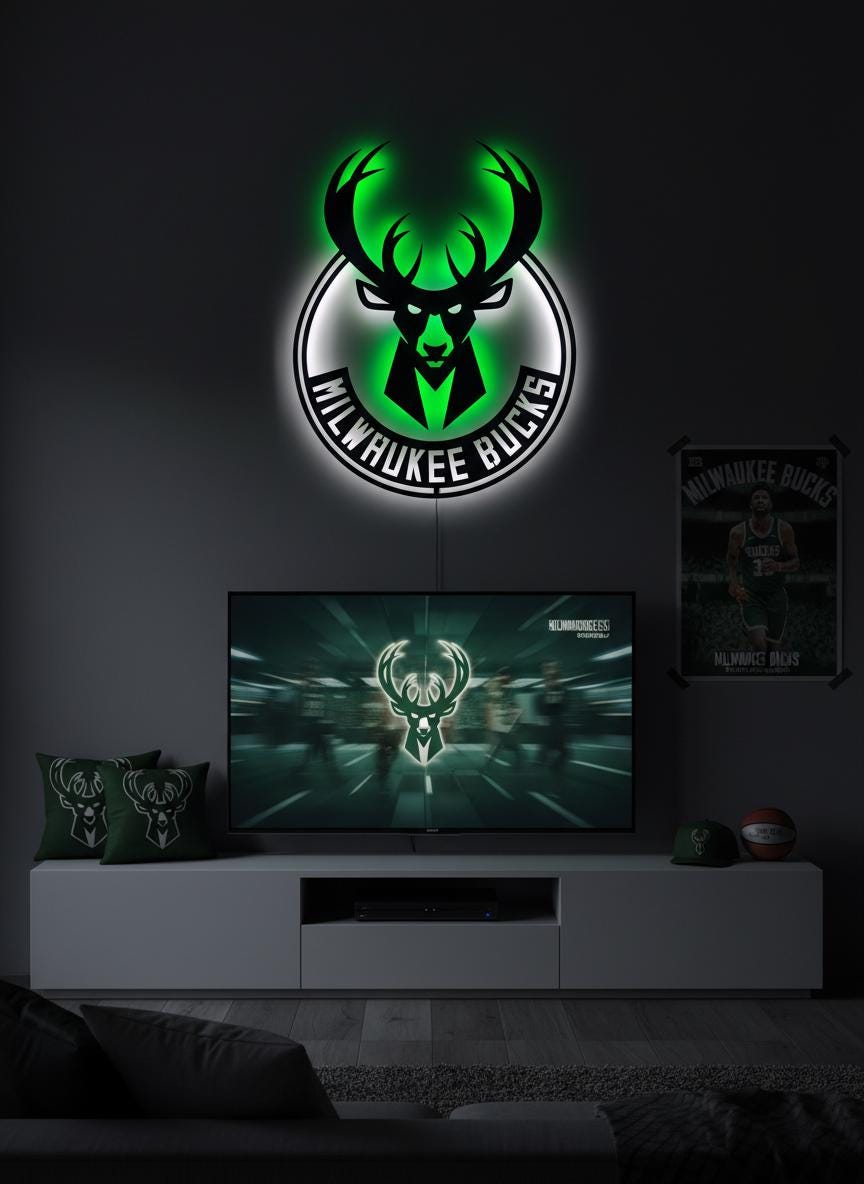 Milwaukee Bucks Wall Art - NBA Team Logo Game Room Decor Man Cave Gift Ideas