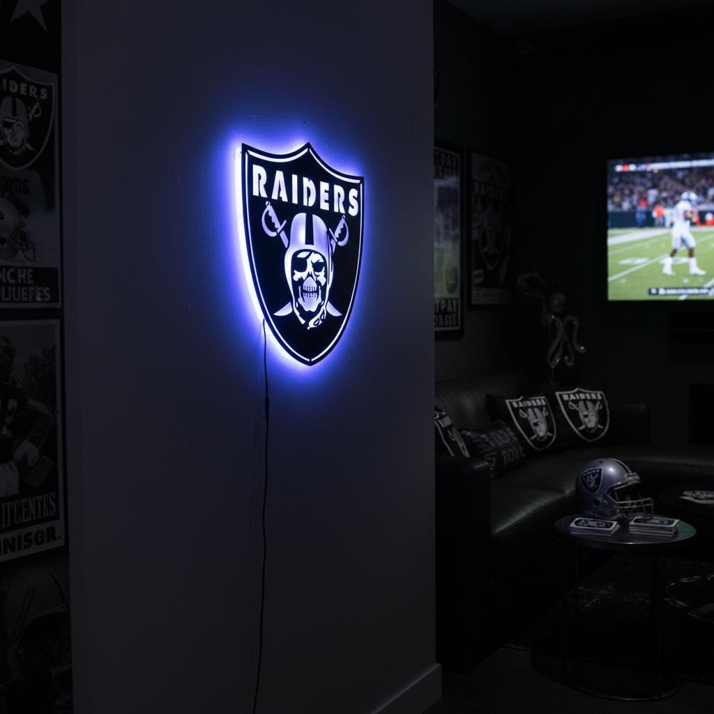 Las Vegas Raiders Wall Art - Team Logo Sign Decor for Game Room