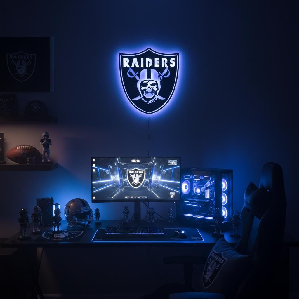 Las Vegas Raiders Wall Art - Team Logo Sign Decor for Game Room