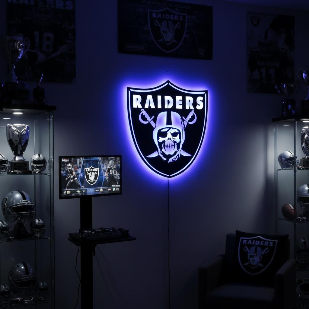 Las Vegas Raiders Wall Art - Team Logo Sign Decor for Game Room