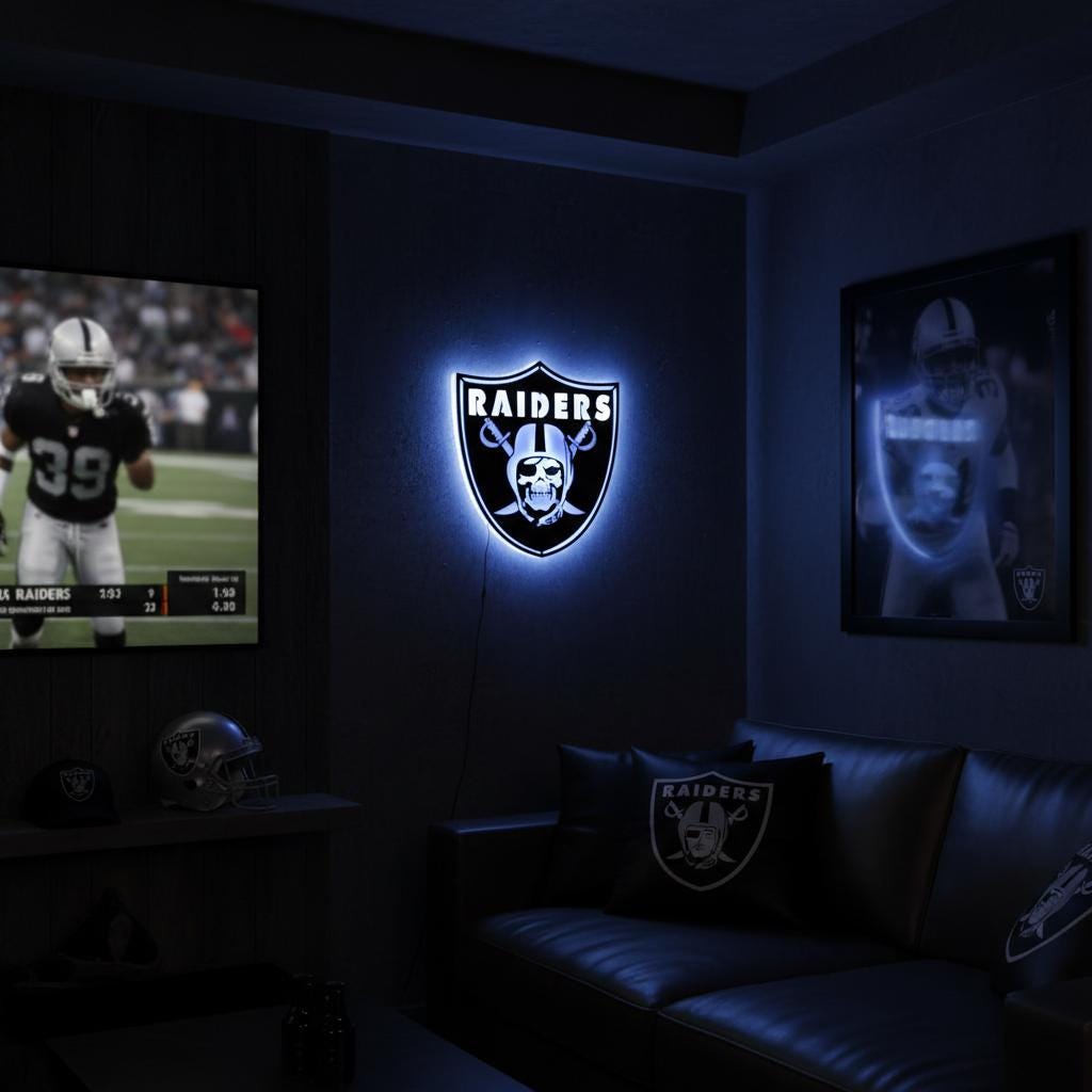 Las Vegas Raiders Wall Art - Team Logo Sign Decor for Game Room