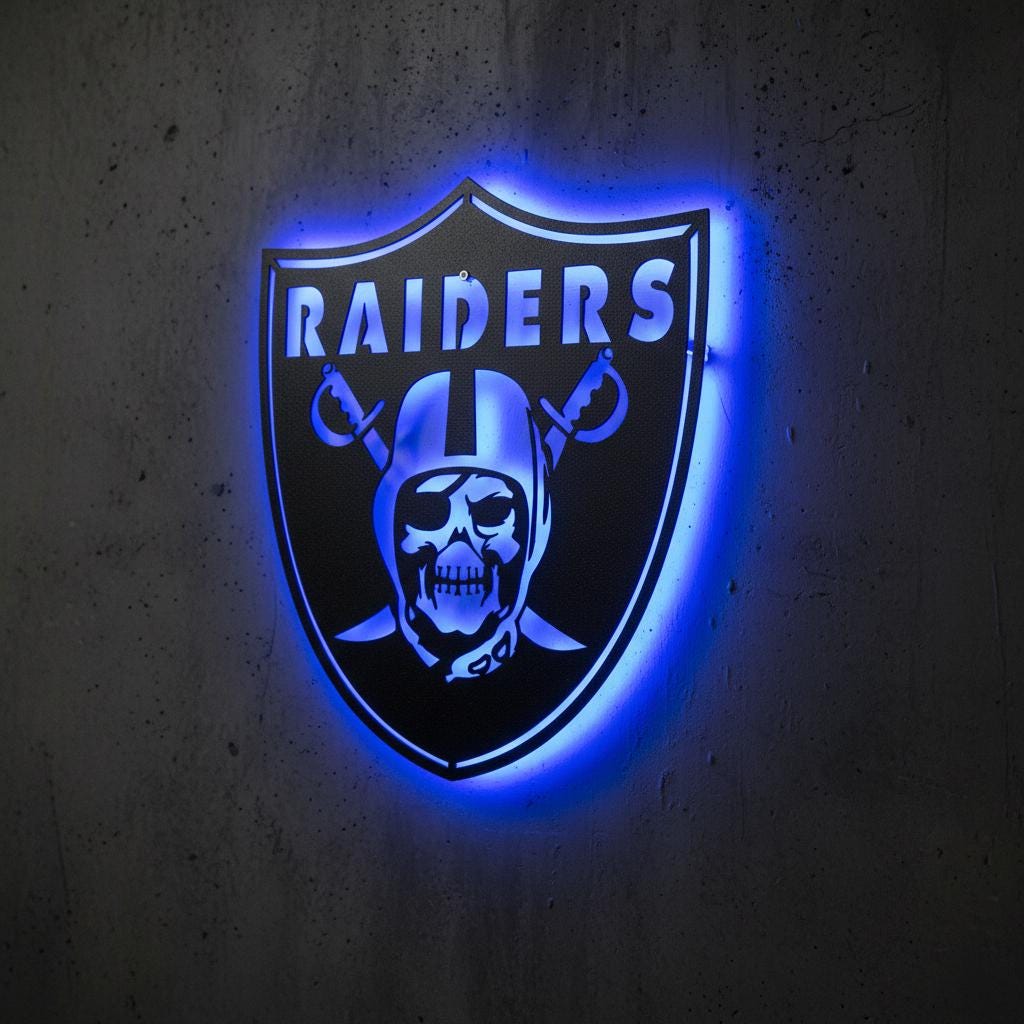 Las Vegas Raiders Wall Art - Team Logo Sign Decor for Game Room
