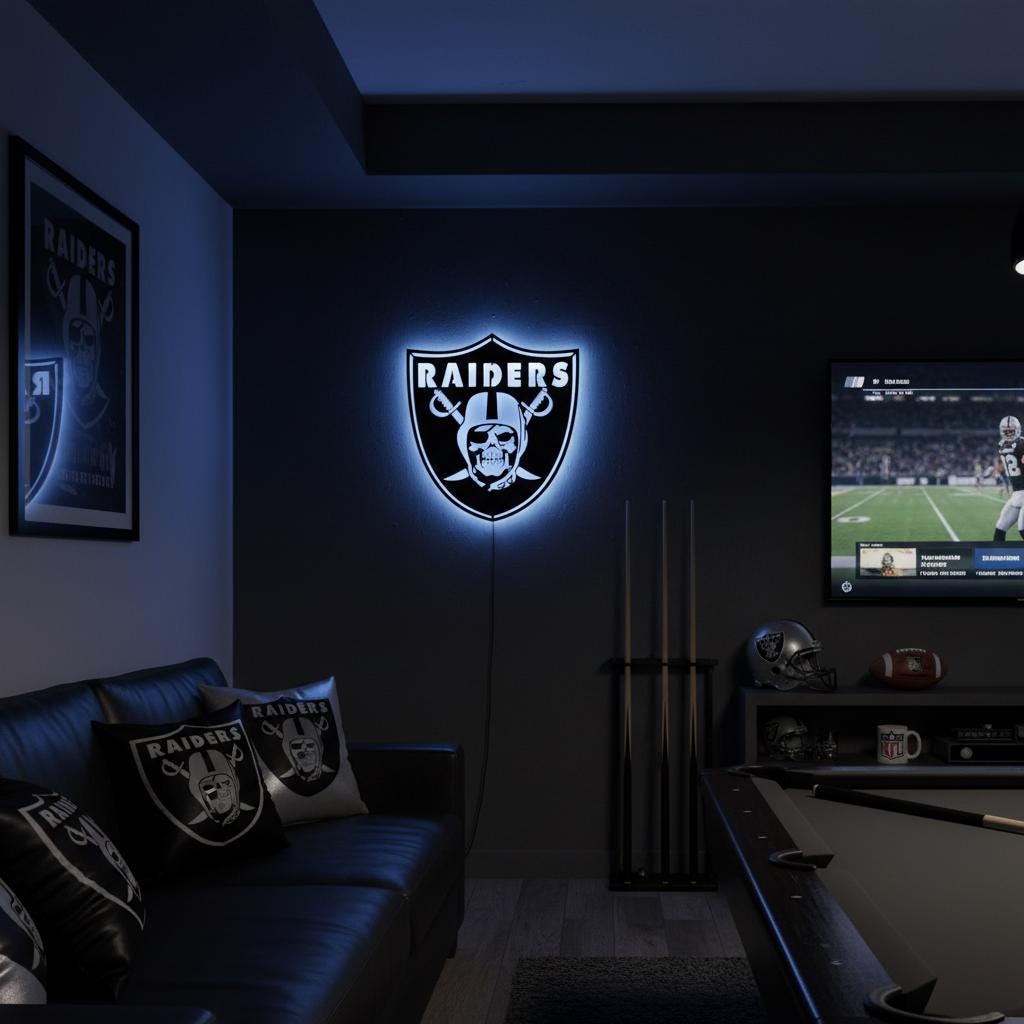 Las Vegas Raiders Wall Art - Team Logo Sign Decor for Game Room