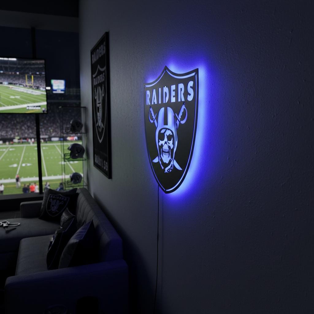 Las Vegas Raiders Wall Art - Team Logo Sign Decor for Game Room