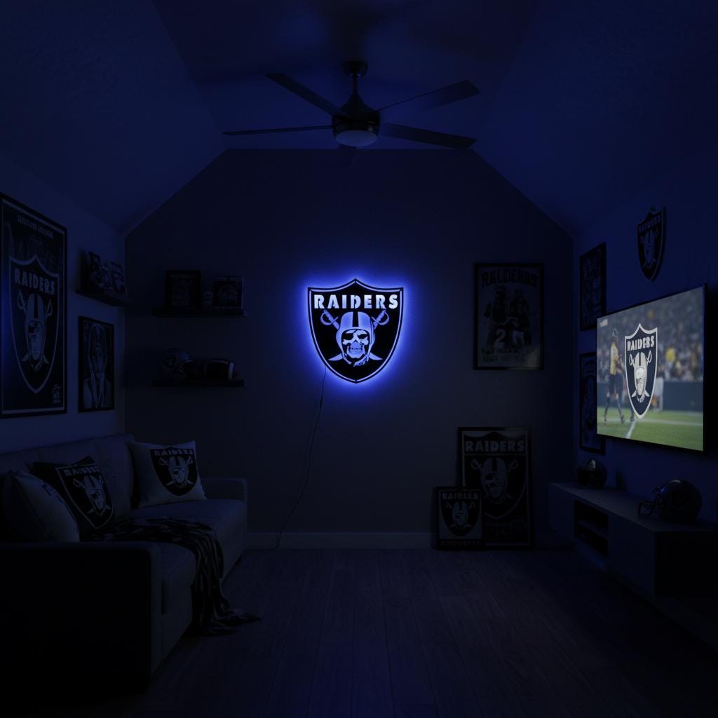 Las Vegas Raiders Wall Art - Team Logo Sign Decor for Game Room