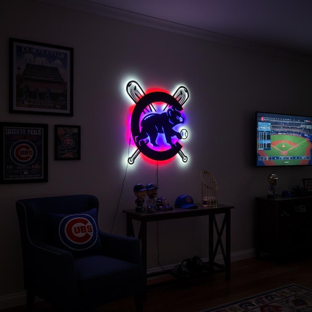 Chicago Cubs Wall Art - Iconic Team Logo Sign - Baseball Fan Gift Decor