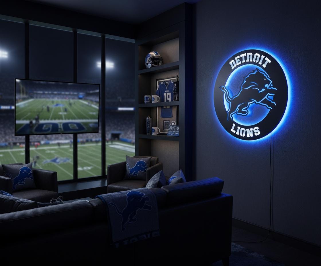 Detroit Lions Wall Art - NFL Team Logo Decor for Game Room & Mancave