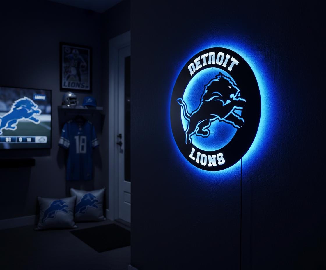 Detroit Lions Wall Art - NFL Team Logo Decor for Game Room & Mancave