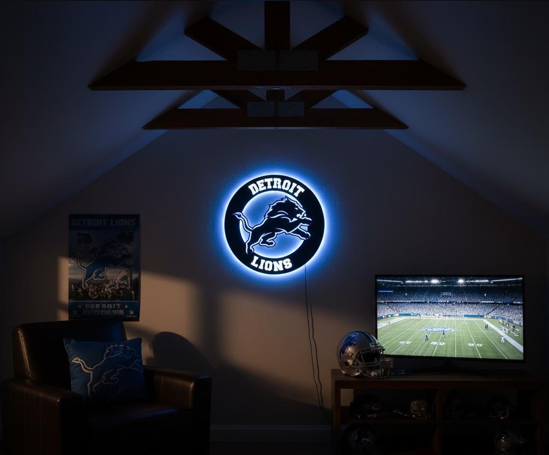 Detroit Lions Wall Art - NFL Team Logo Decor for Game Room & Mancave