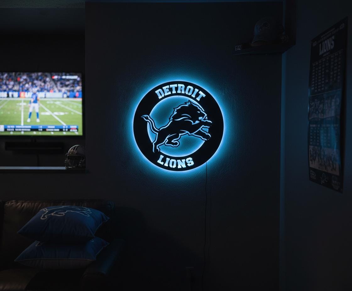 Detroit Lions Wall Art - NFL Team Logo Decor for Game Room & Mancave