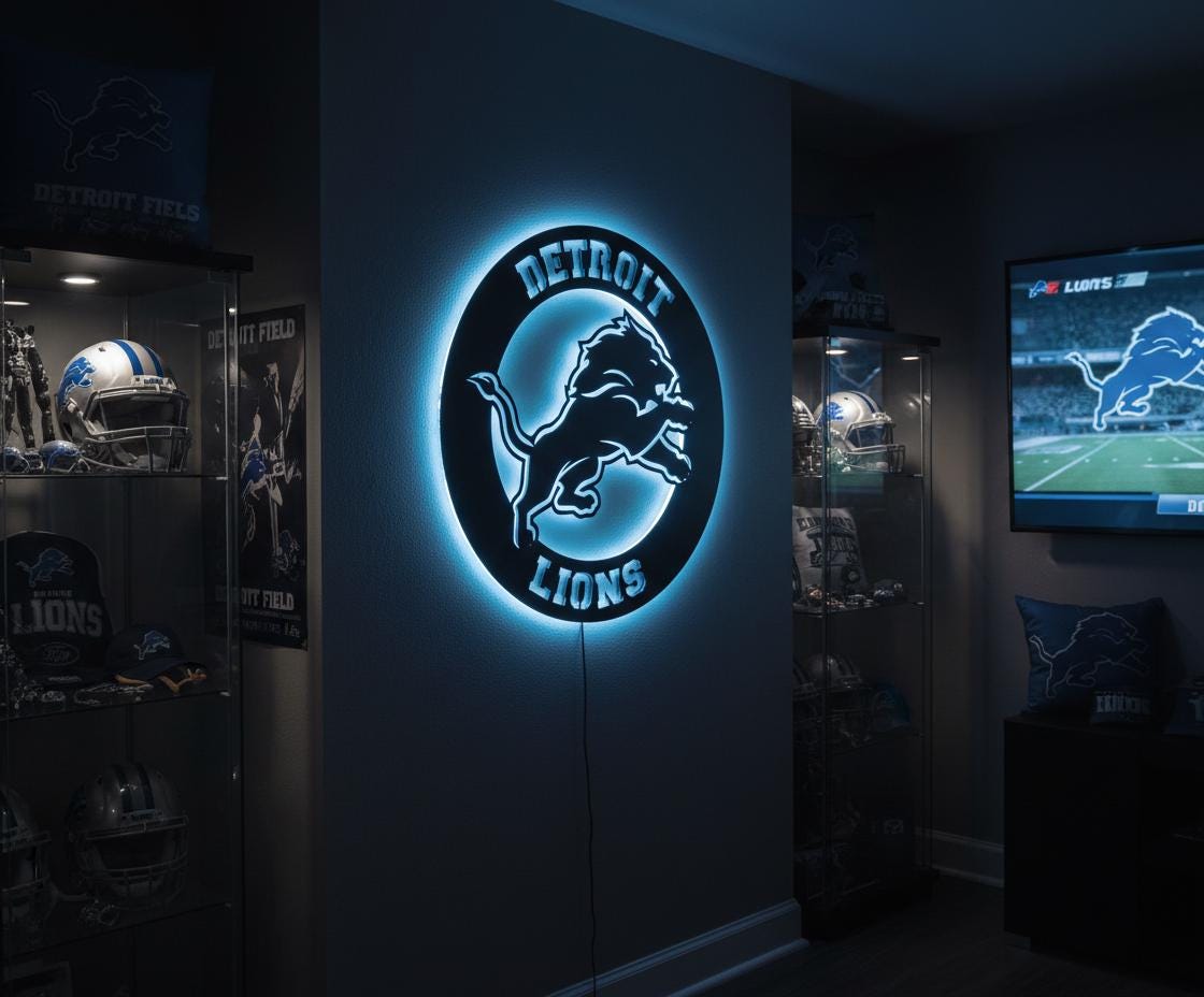 Detroit Lions Wall Art - NFL Team Logo Decor for Game Room & Mancave