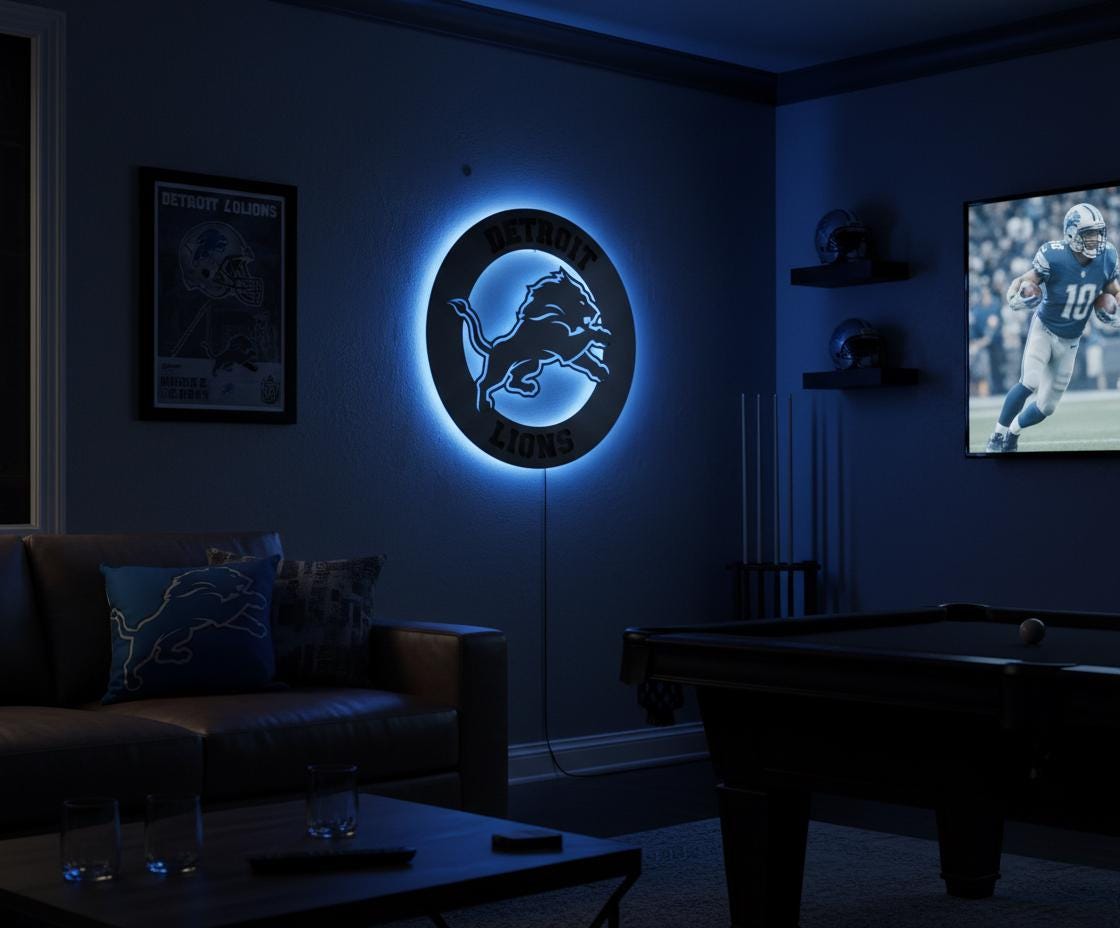 Detroit Lions Wall Art - NFL Team Logo Decor for Game Room & Mancave