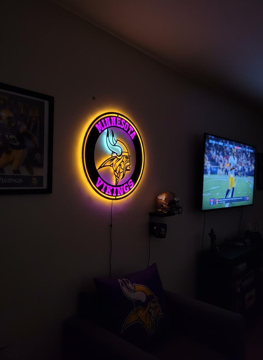 Minnesota Vikings Wall Art - Purple NFL Team Logo - Game Room Decor Gift