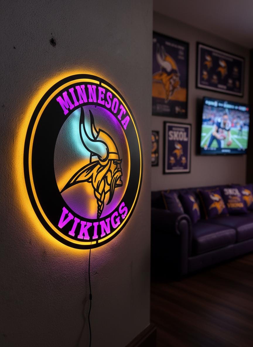 Minnesota Vikings Wall Art - Purple NFL Team Logo - Game Room Decor Gift