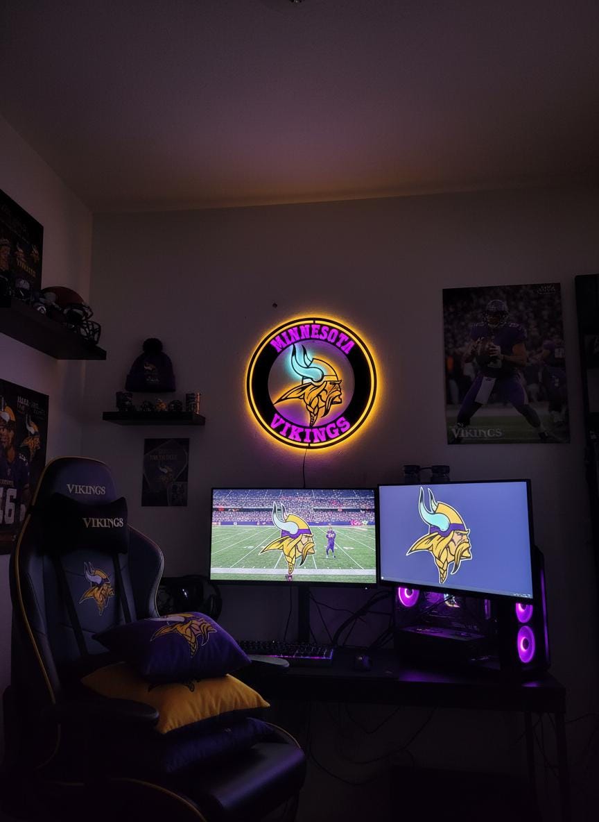 Minnesota Vikings Wall Art - Purple NFL Team Logo - Game Room Decor Gift