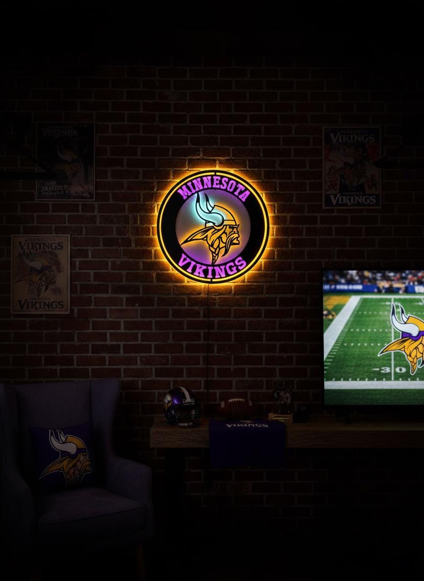 Minnesota Vikings Wall Art - Purple NFL Team Logo - Game Room Decor Gift