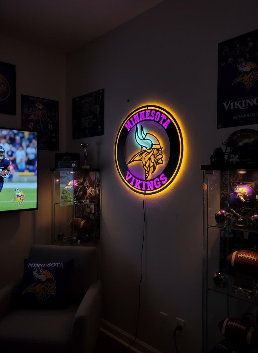 Minnesota Vikings Wall Art - Purple NFL Team Logo - Game Room Decor Gift