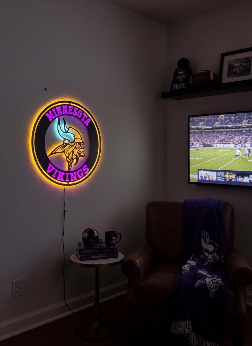 Minnesota Vikings Wall Art - Purple NFL Team Logo - Game Room Decor Gift