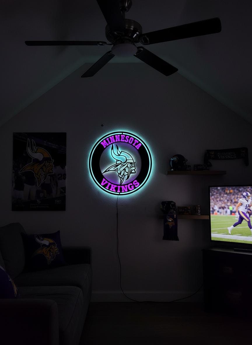 Minnesota Vikings Wall Art - Purple NFL Team Logo - Game Room Decor Gift
