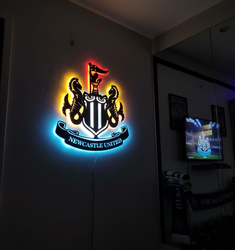 Newcastle United Wall Art - Team Crest Football Game Room Decor & Fan Gift