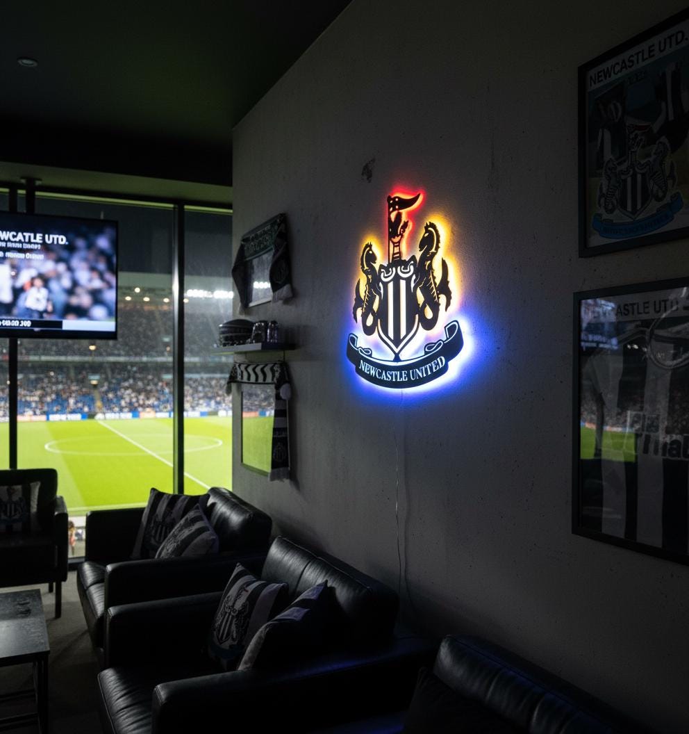 Newcastle United Wall Art - Team Crest Football Game Room Decor & Fan Gift