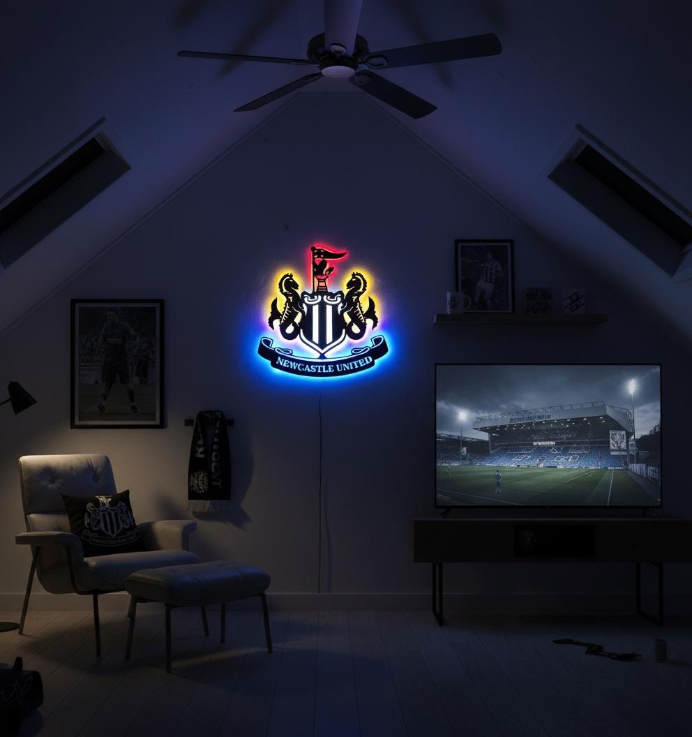 Newcastle United Wall Art - Team Crest Football Game Room Decor & Fan Gift