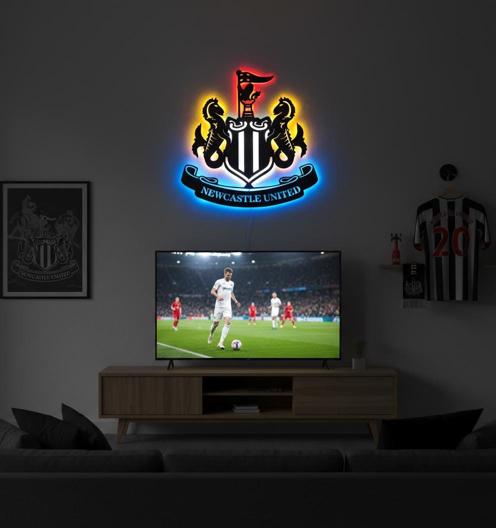 Newcastle United Wall Art - Team Crest Football Game Room Decor & Fan Gift