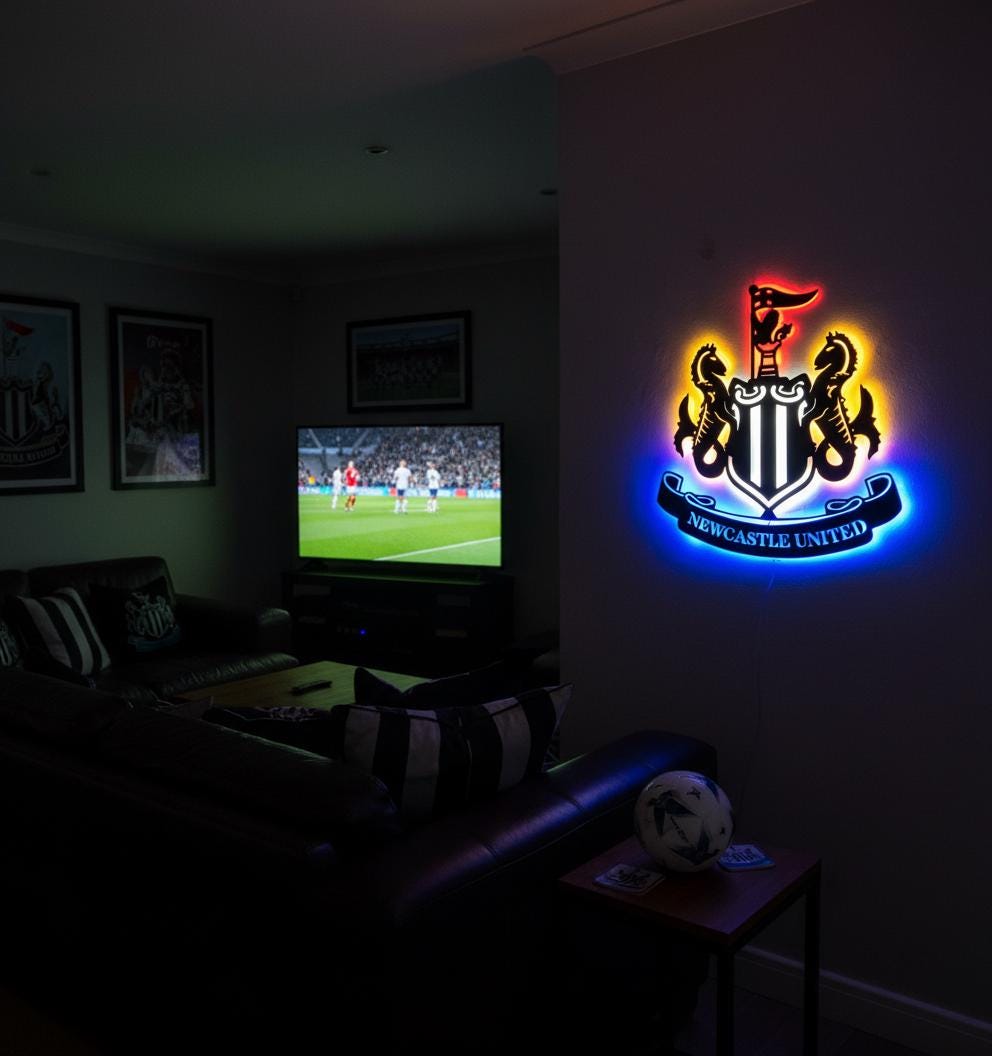 Newcastle United Wall Art - Team Crest Football Game Room Decor & Fan Gift