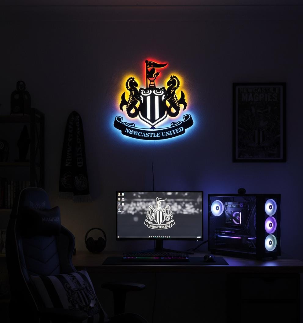 Newcastle United Wall Art - Team Crest Football Game Room Decor & Fan Gift