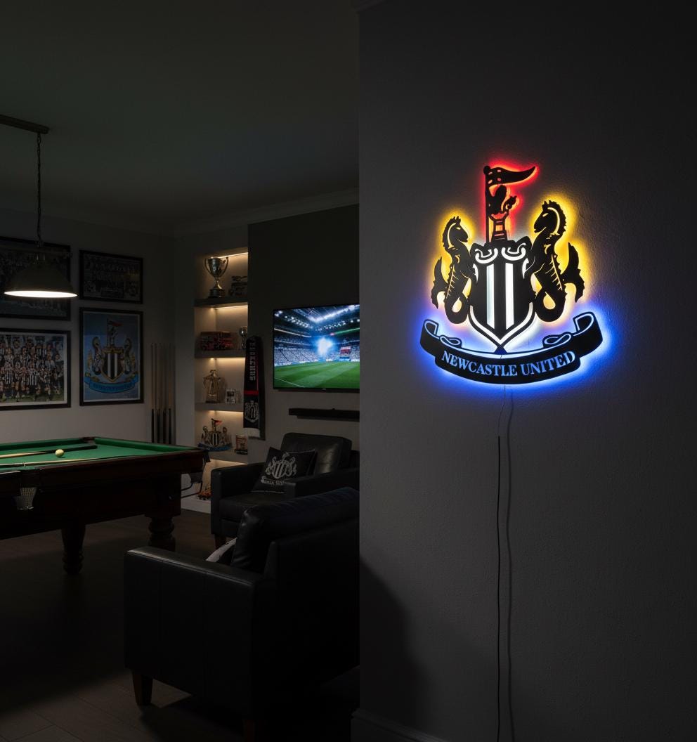 Newcastle United Wall Art - Team Crest Football Game Room Decor & Fan Gift