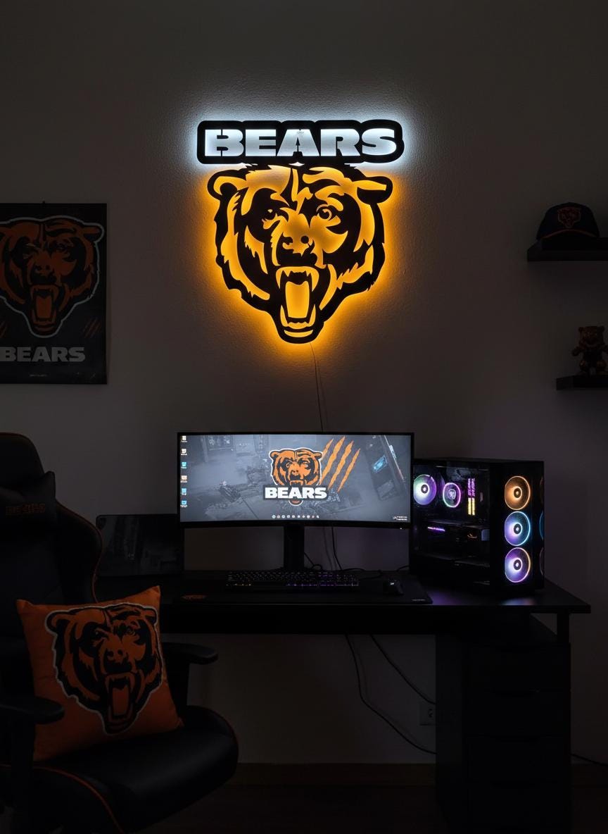 Chicago Bears Wall Art - Team Logo Game Room Decor - NFL Fan Gift