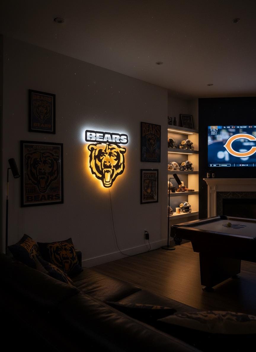 Chicago Bears Wall Art - Team Logo Game Room Decor - NFL Fan Gift