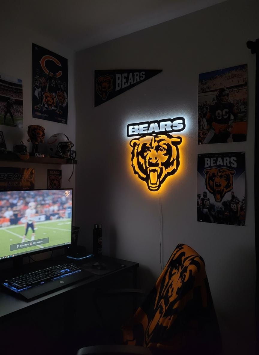 Chicago Bears Wall Art - Team Logo Game Room Decor - NFL Fan Gift