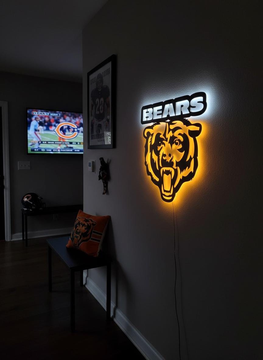 Chicago Bears Wall Art - Team Logo Game Room Decor - NFL Fan Gift