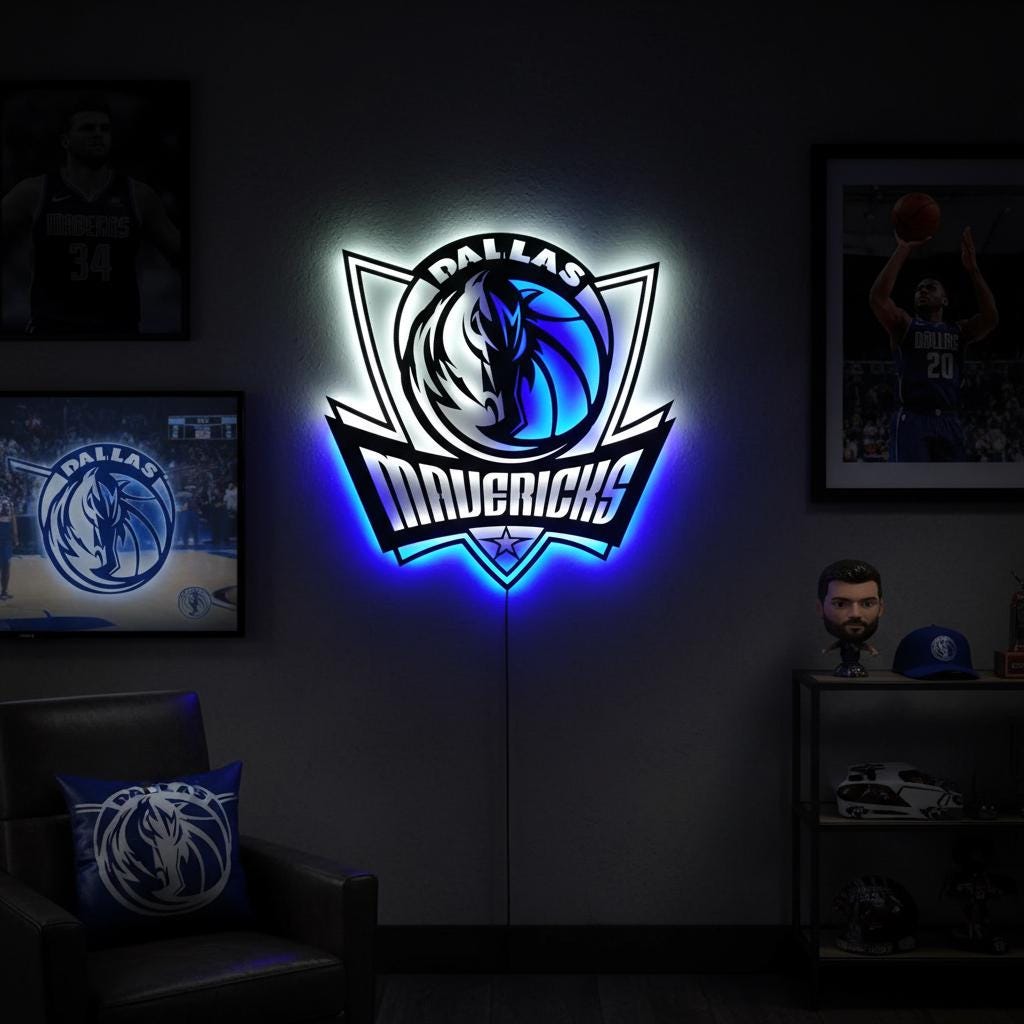 Dallas Mavericks Wall Art - NBA Team Logo Light Sign for Game Room Decor
