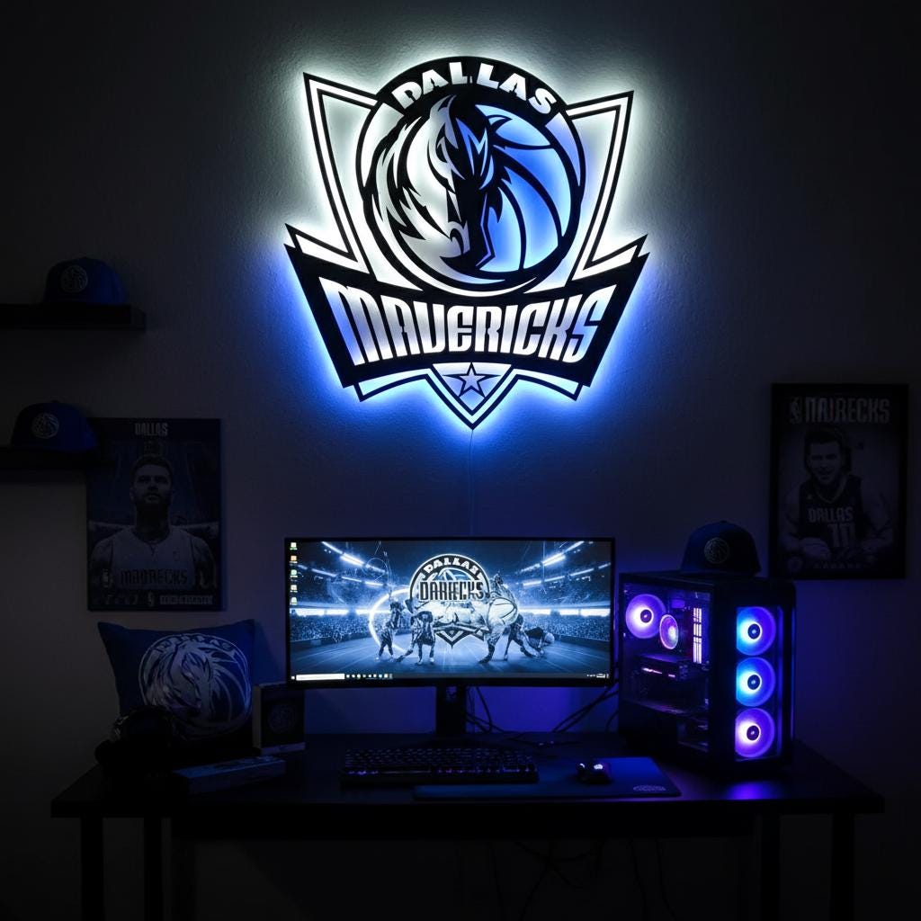 Dallas Mavericks Wall Art - NBA Team Logo Light Sign for Game Room Decor