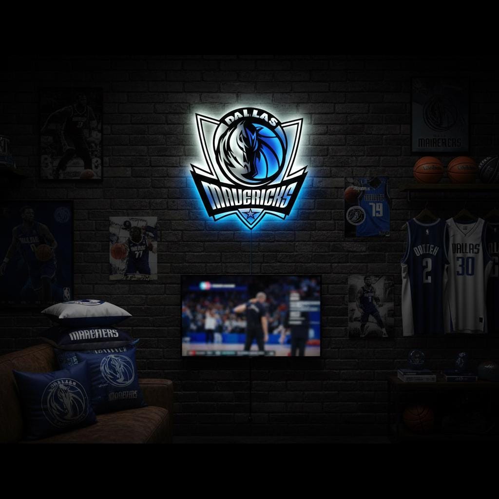 Dallas Mavericks Wall Art - NBA Team Logo Light Sign for Game Room Decor