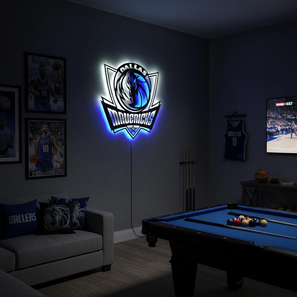 Dallas Mavericks Wall Art - NBA Team Logo Light Sign for Game Room Decor
